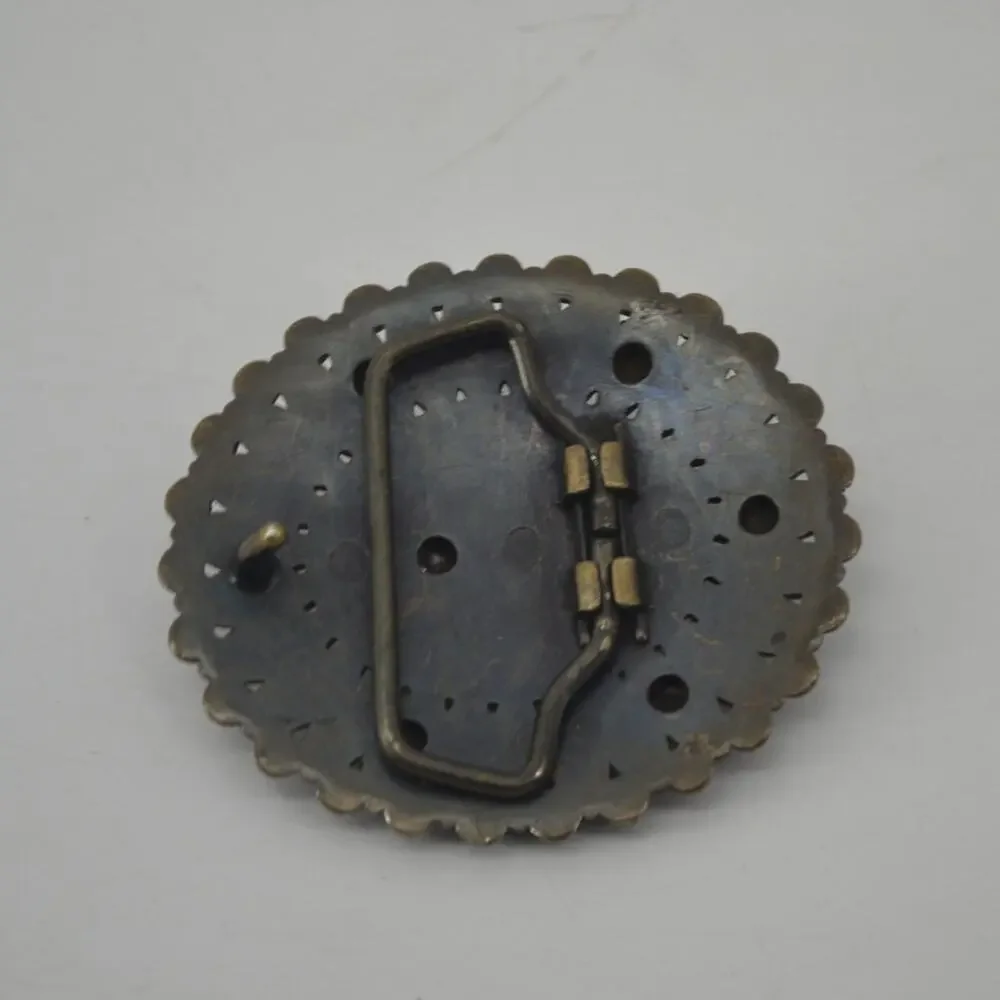 Belt Buckle Scalloped Rhinestone Antique Gold Oval Starburst